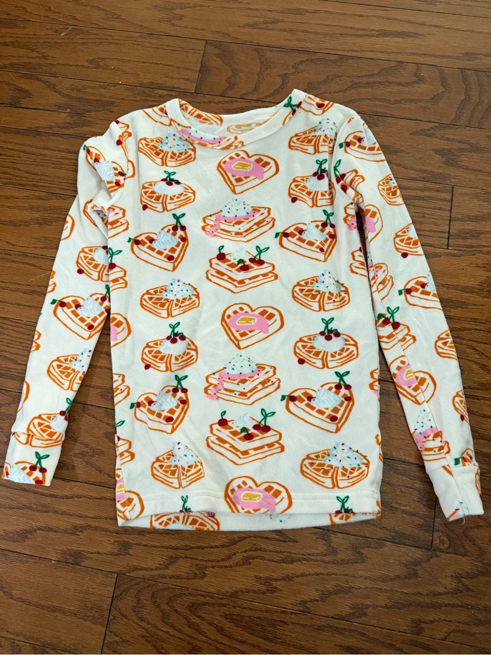 Kids Waffle Print Long Sleeve PajamaSet- Cream with Orange & Pink